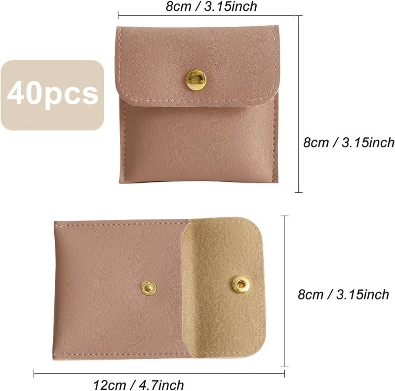 Handmade 40pcs PU Leather Small Bags for Jewelry 8 x 8cm Snap Button Jewelry Packaging Bag Dark Pink Luxury Small Favor Bags Jewelry Gift Bags for Earrings Necklaces Bracelet Ring - Image 2